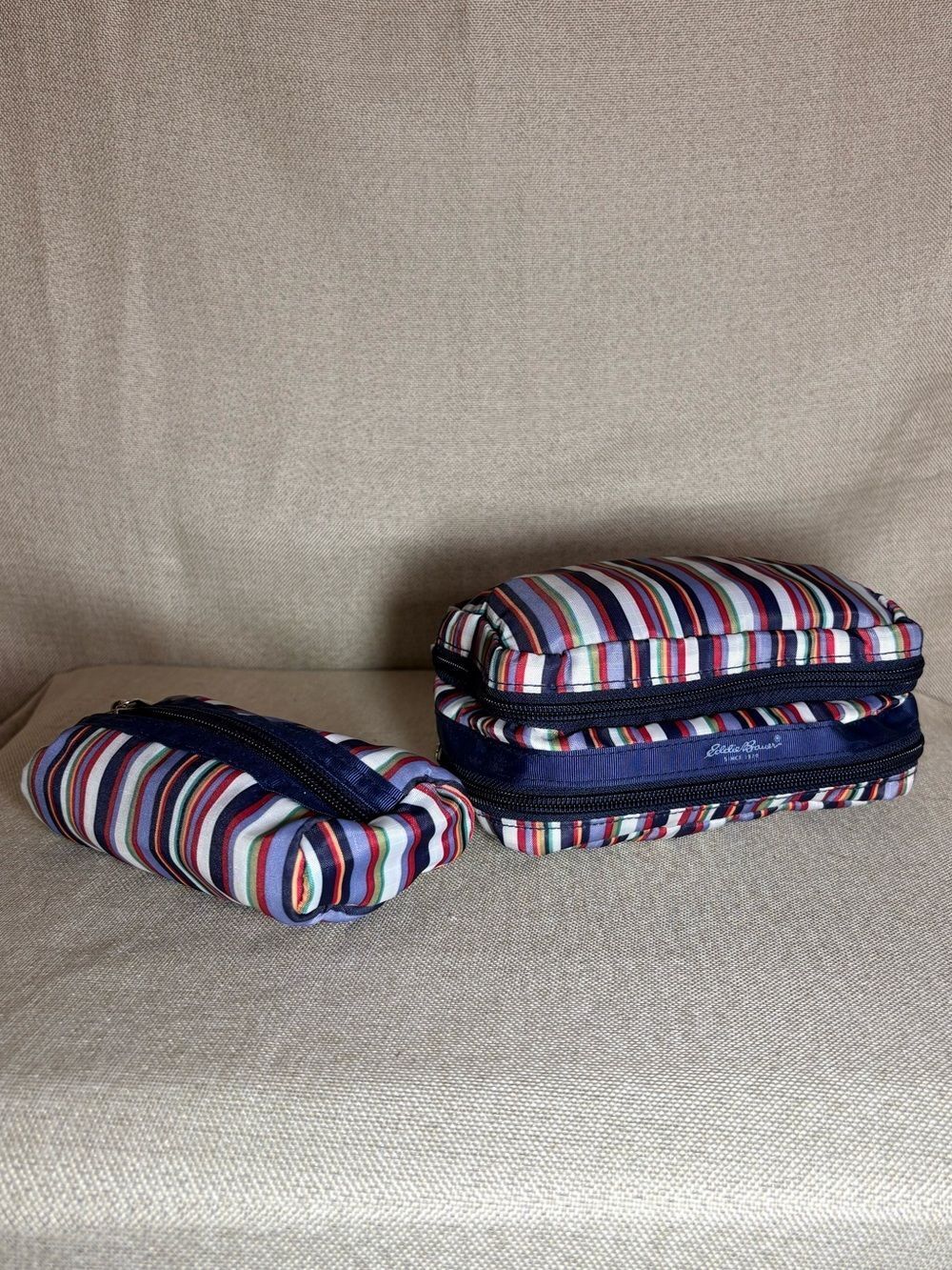 Eddie Bauer Travel Toiletry & Jewelry Organizer Striped Bag w/ Removable Pouch